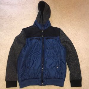 Mens vest jacket (winter) with fleece hood.